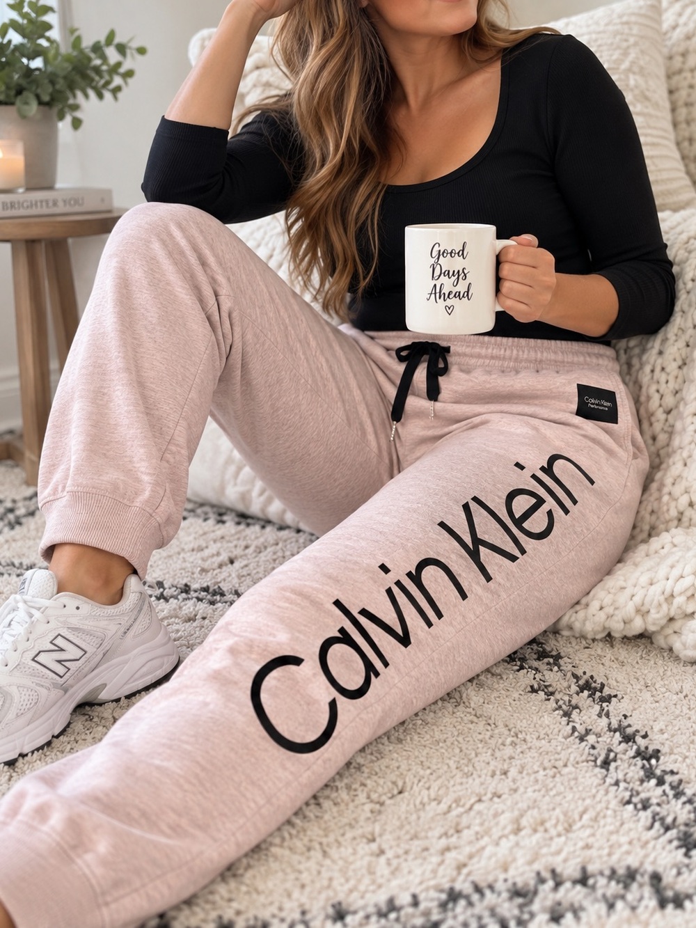 Calvin Klein Performance Womens M Pink Jogger Sweatpants Big Logo Drawstring